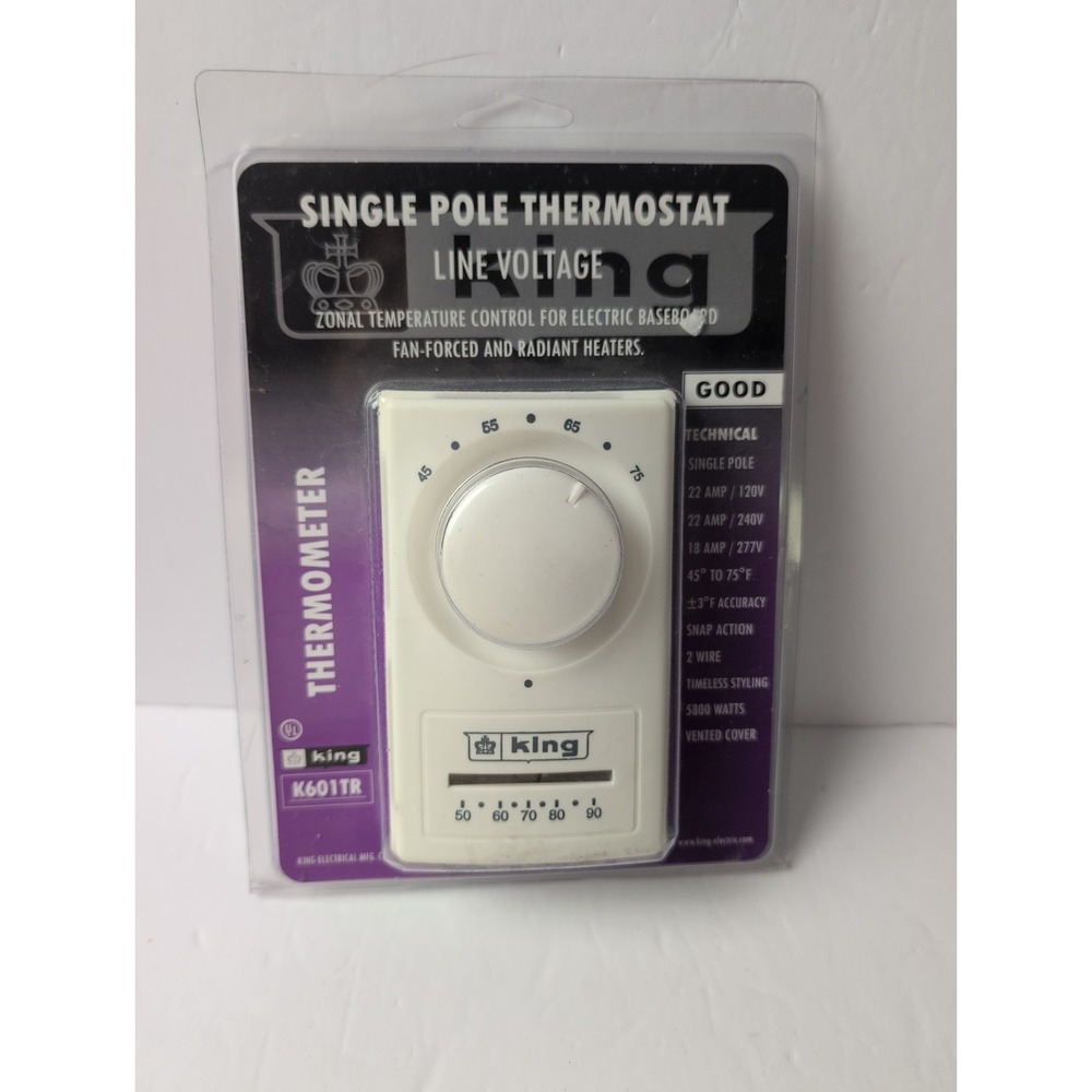 King Electric K601TR Single Pole Thermostat NEW
